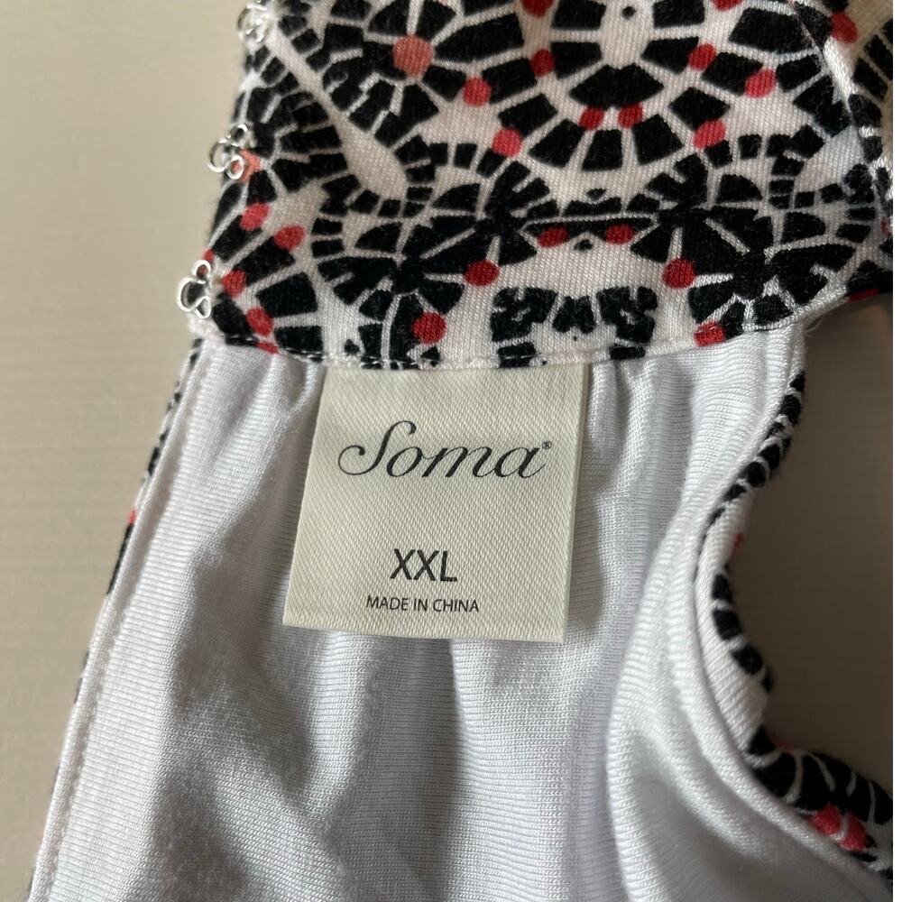 Soma Halter Bra Dress Sz XXL Ring Detail Pockets Mosaic Tile Print Soft Stretch - Picture 2 of 8